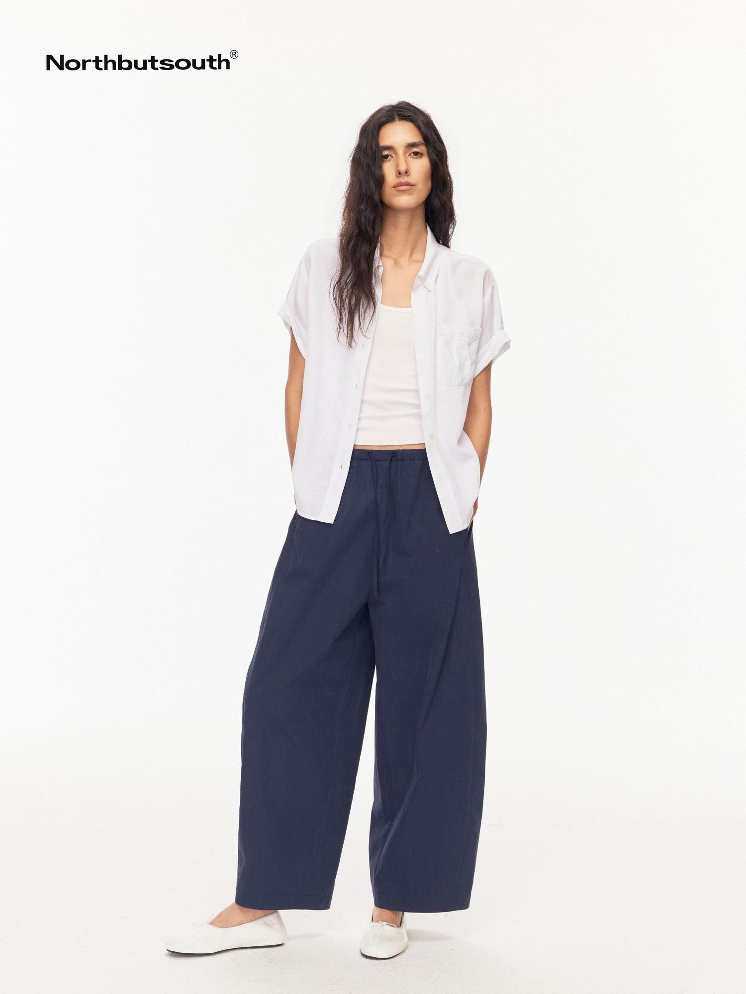Northbutsouth Drapey Loose Roll Up Sleeve Lapel Button Women&