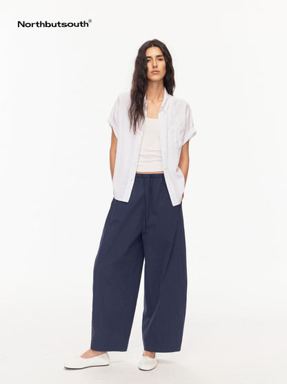Northbutsouth Drapey Loose Roll Up Sleeve Lapel Button Women&