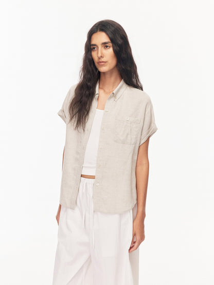 Northbutsouth Drapey Loose Roll Up Sleeve Lapel Button Women&