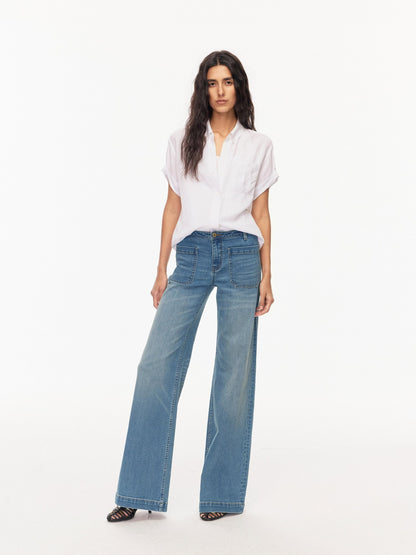 Northbutsouth Drapey Loose Roll Up Sleeve Lapel Button Women&