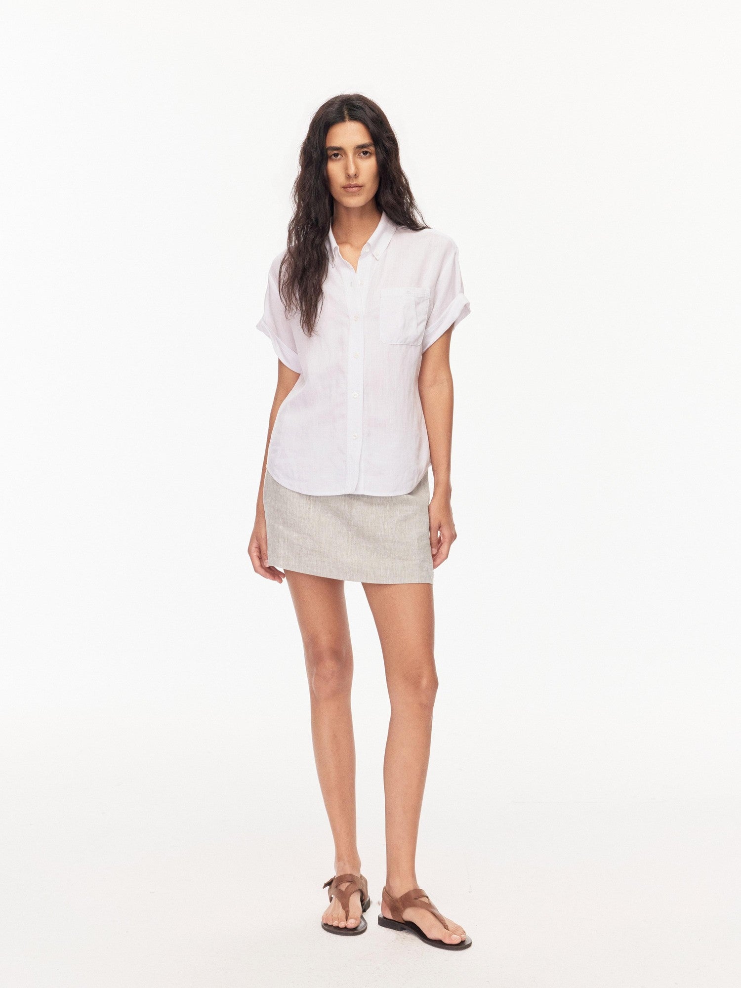 Northbutsouth Drapey Loose Roll Up Sleeve Lapel Button Women&