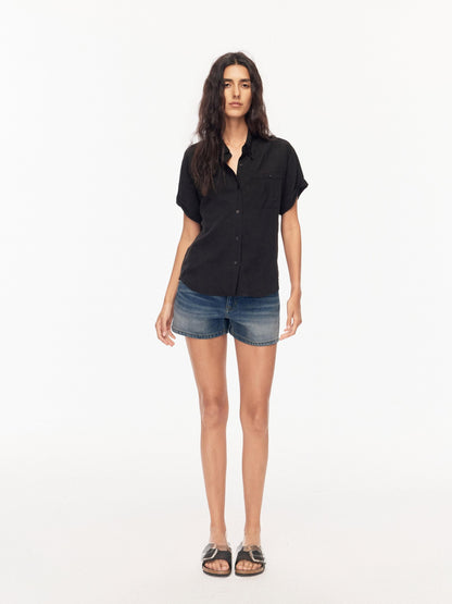 Northbutsouth Drapey Loose Roll Up Sleeve Lapel Button Women&