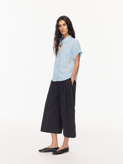 Northbutsouth Drapey Loose Roll Up Sleeve Lapel Button Women&
