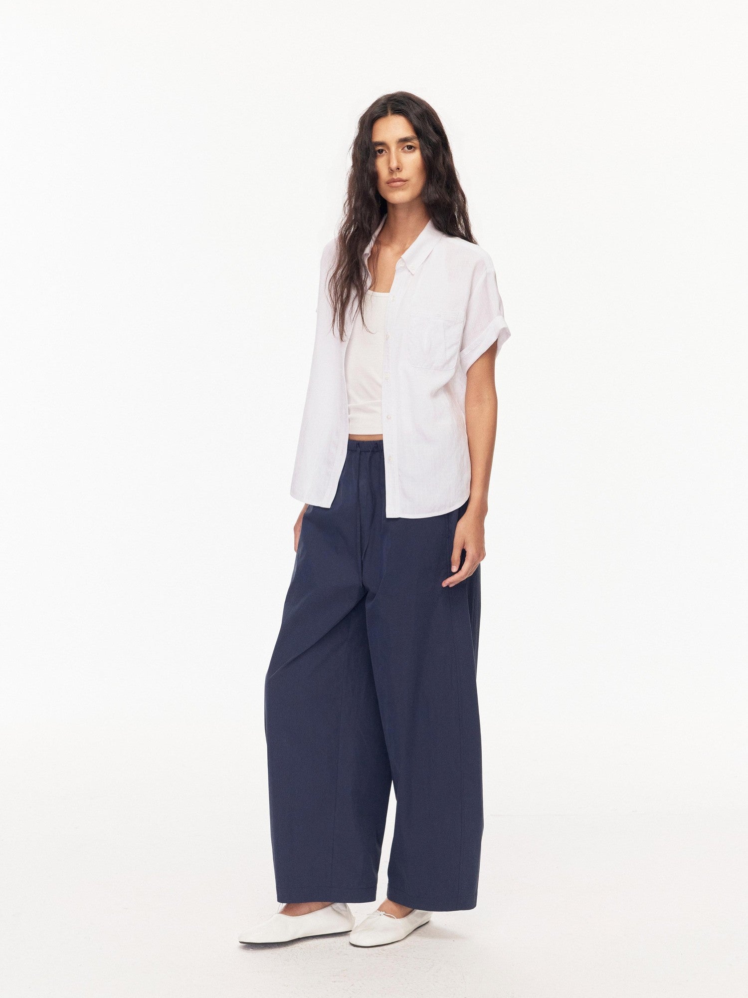 Northbutsouth Drapey Loose Roll Up Sleeve Lapel Button Women&