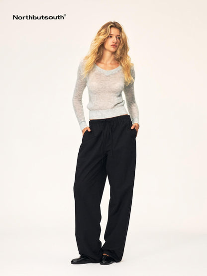 Northbutsouth Drawstring Elastic Waistband Long Staple Cotton Mid Low Rise Loose Women&