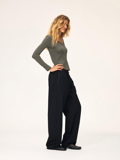 Northbutsouth Drawstring Elastic Waistband Long Staple Cotton Mid Low Rise Loose Women&