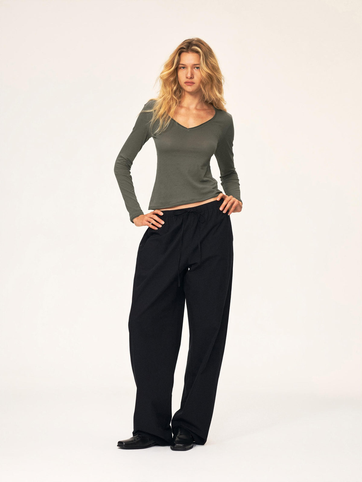Northbutsouth Drawstring Elastic Waistband Long Staple Cotton Mid Low Rise Loose Women&