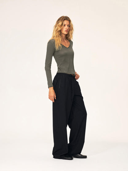 Northbutsouth Drawstring Elastic Waistband Long Staple Cotton Mid Low Rise Loose Women&