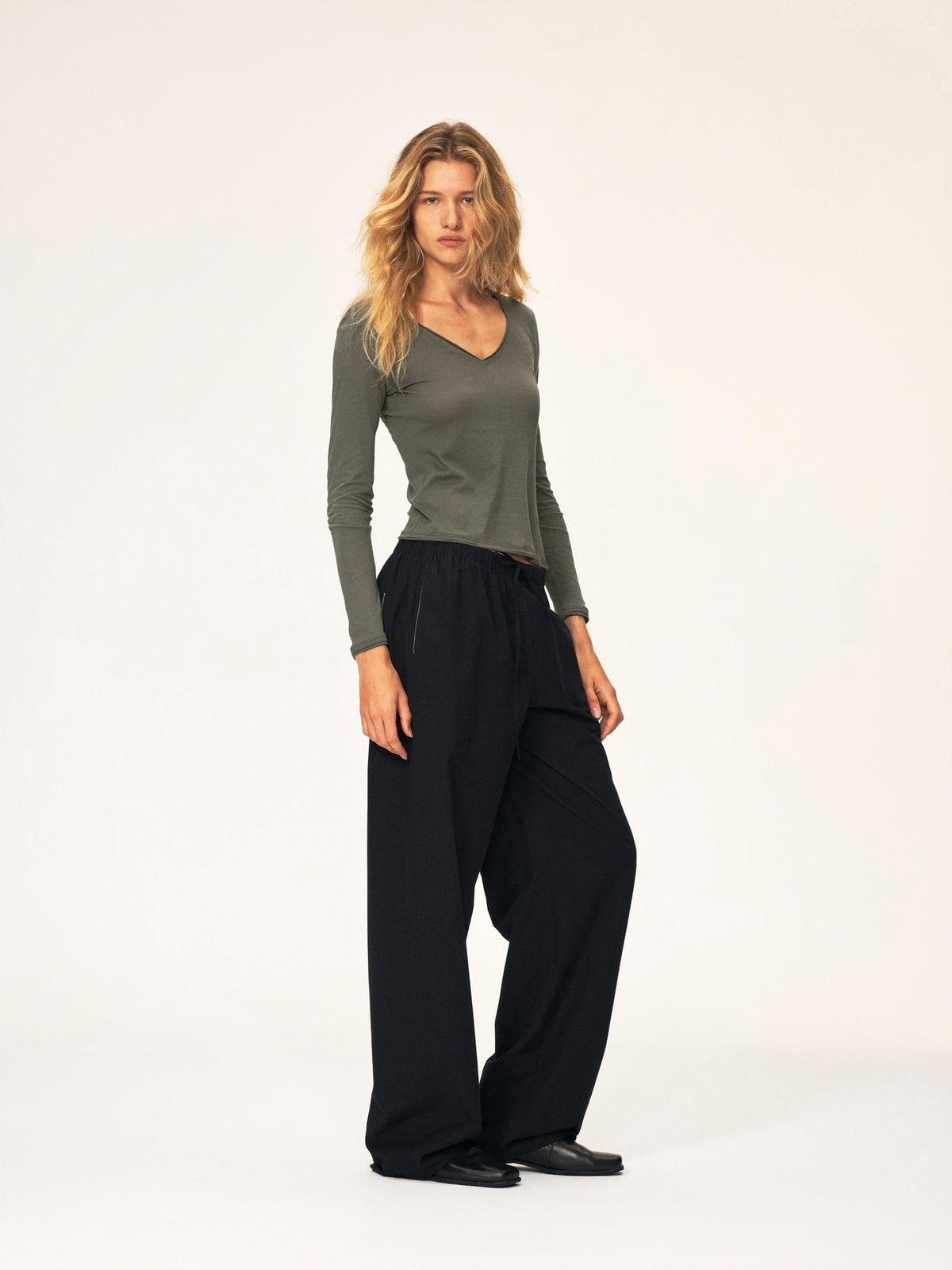 Northbutsouth Drawstring Elastic Waistband Long Staple Cotton Mid Low Rise Loose Women&