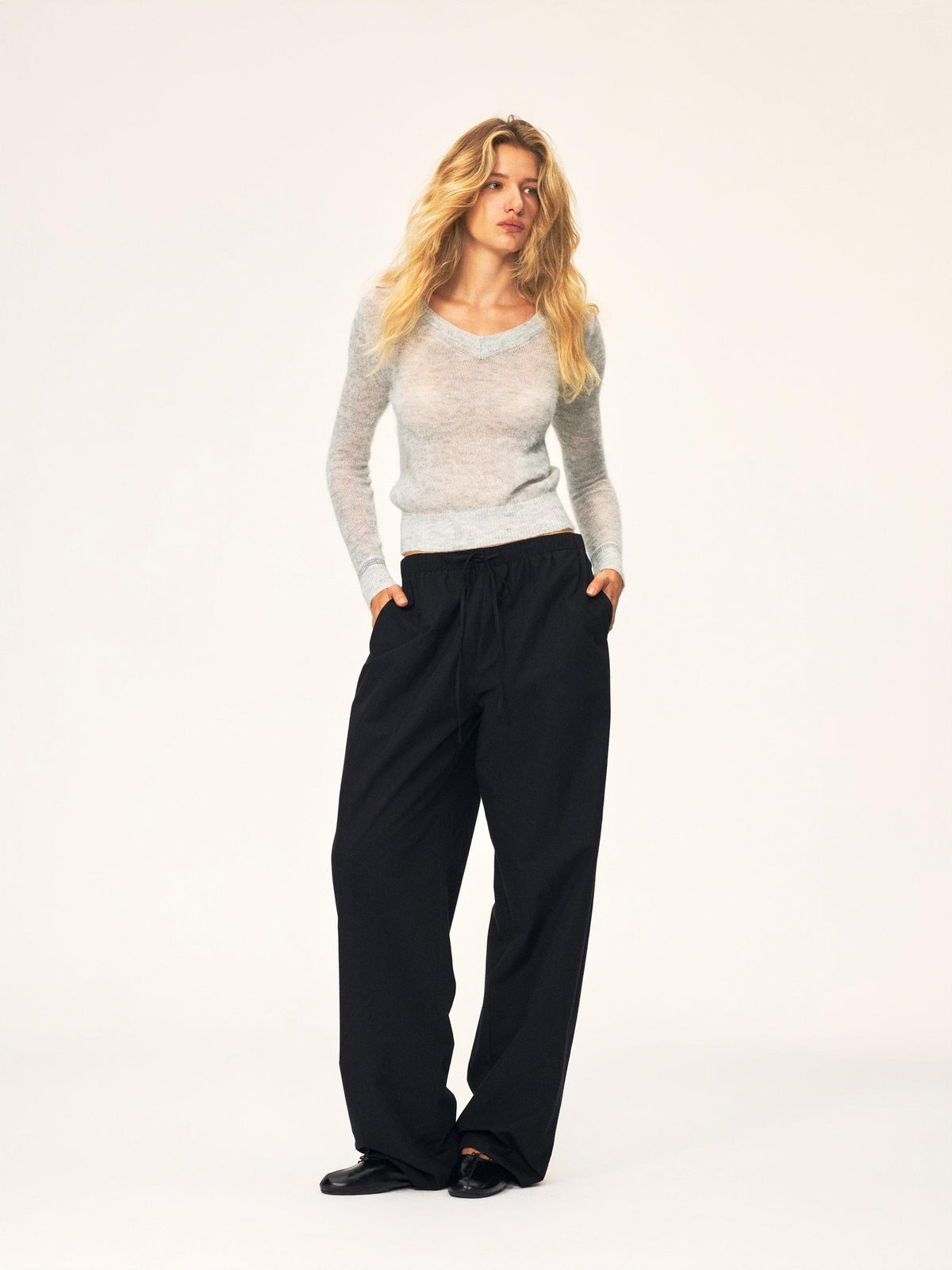 Northbutsouth Drawstring Elastic Waistband Long Staple Cotton Mid Low Rise Loose Women&