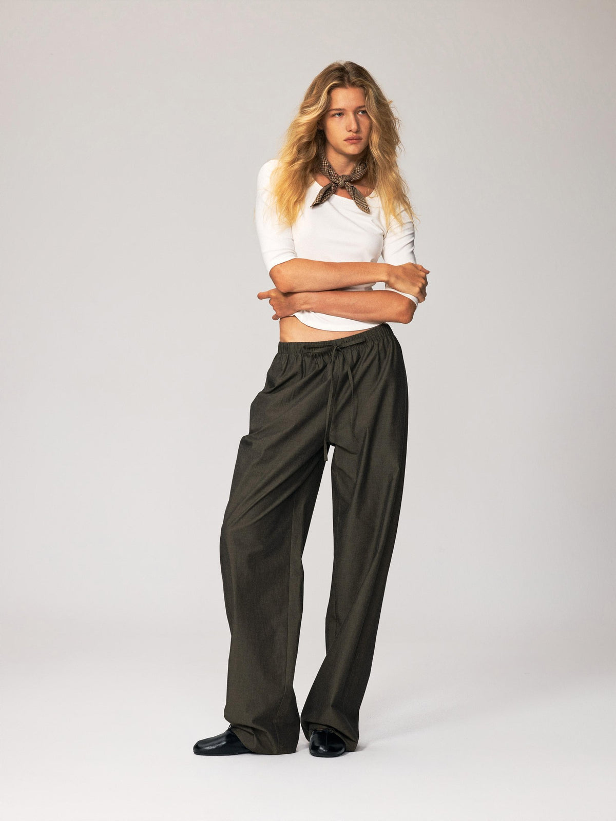 Northbutsouth Drawstring Elastic Waistband Long Staple Cotton Mid Low Rise Loose Women&