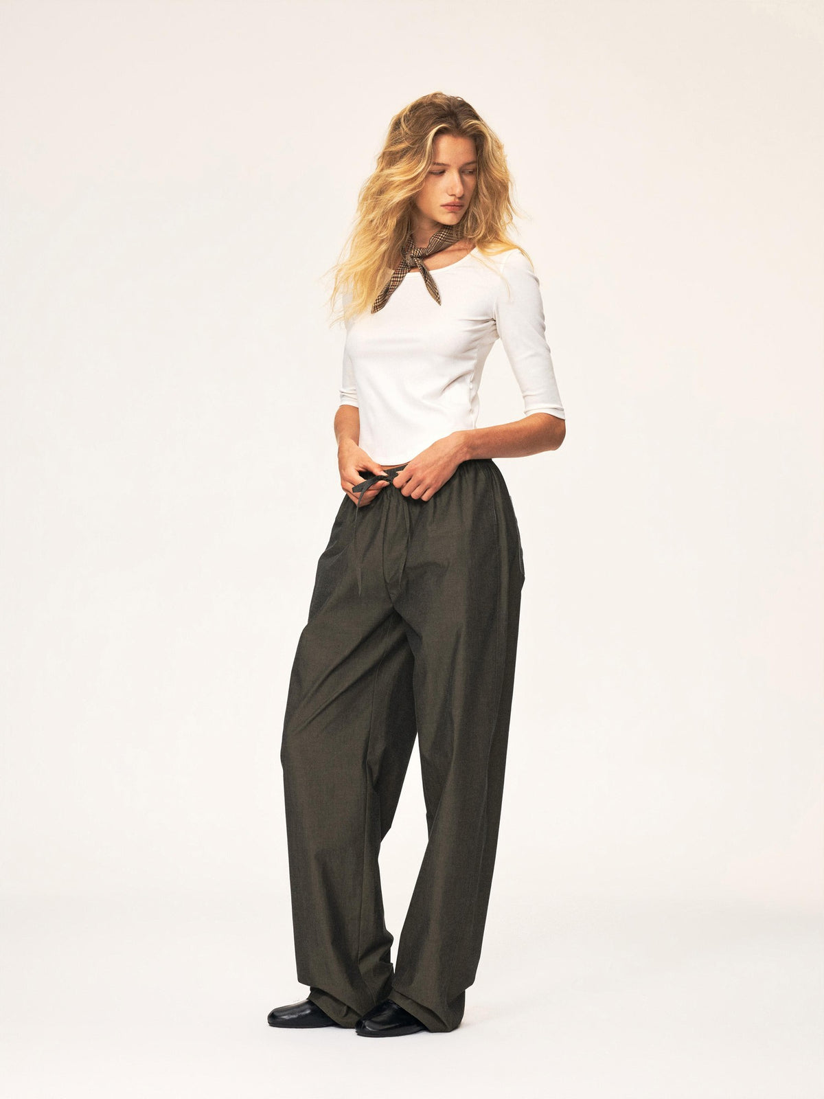 Northbutsouth Drawstring Elastic Waistband Long Staple Cotton Mid Low Rise Loose Women&