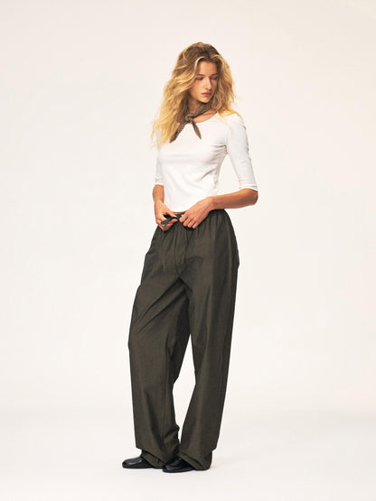 Northbutsouth Drawstring Elastic Waistband Long Staple Cotton Mid Low Rise Loose Women&
