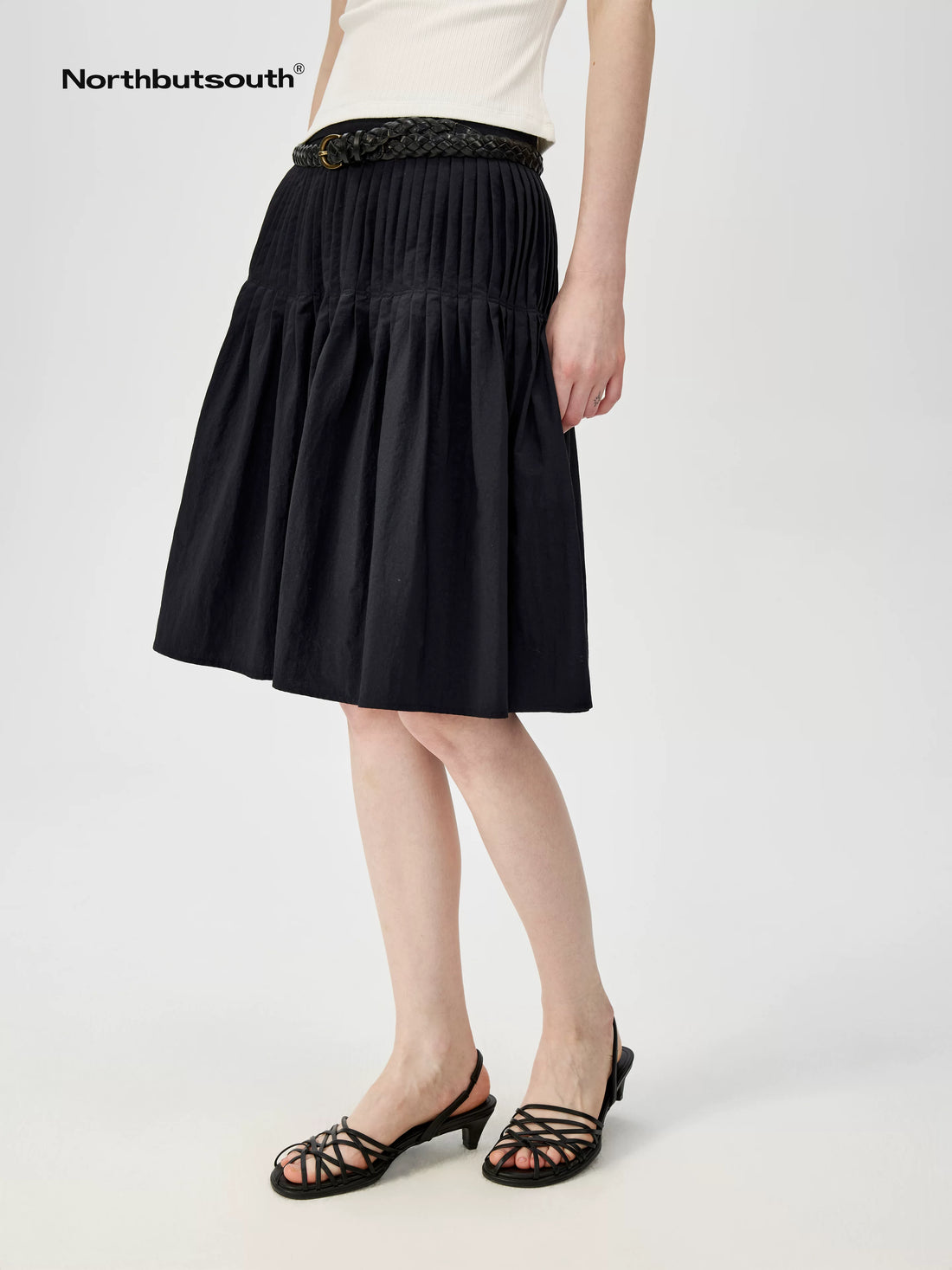 Northbutsouth Fine Pleated A Line Low Waist Lightweight Casual Puff Skirt-2