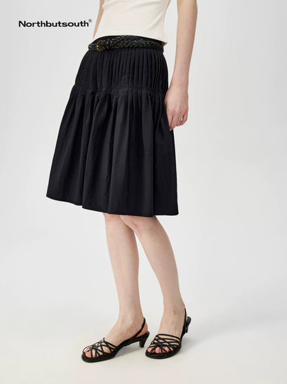 Northbutsouth Fine Pleated A Line Low Waist Lightweight Casual Puff Skirt-2
