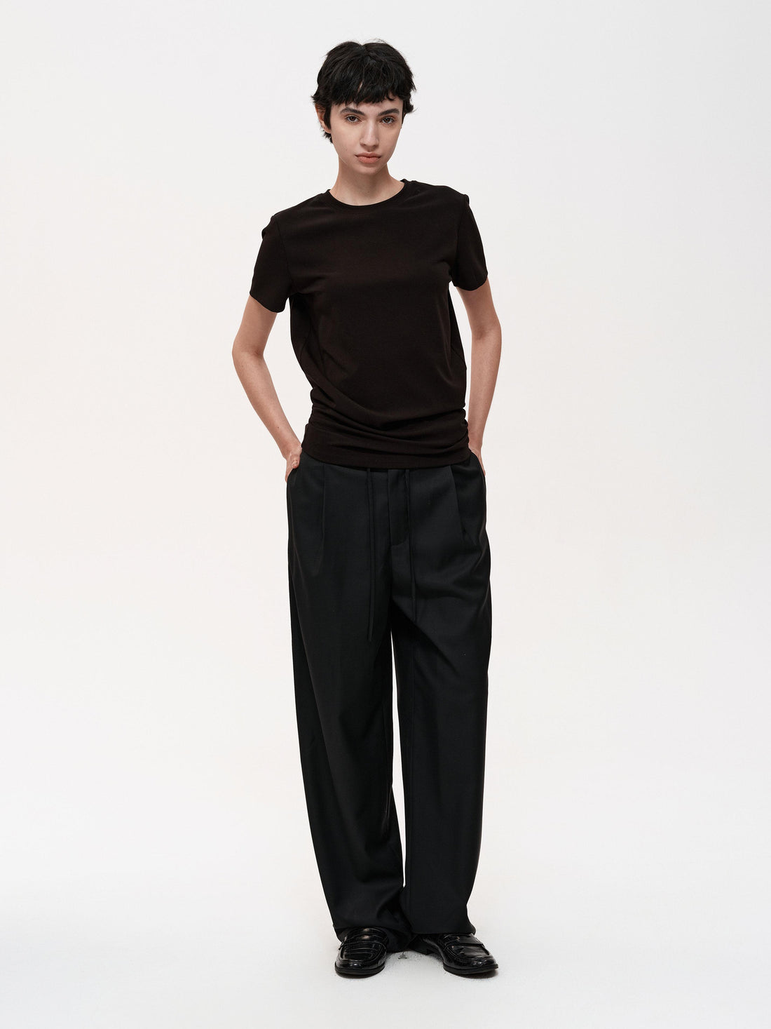 Northbutsouth Fine Wool Drawstring Trousers with Relaxed Fit