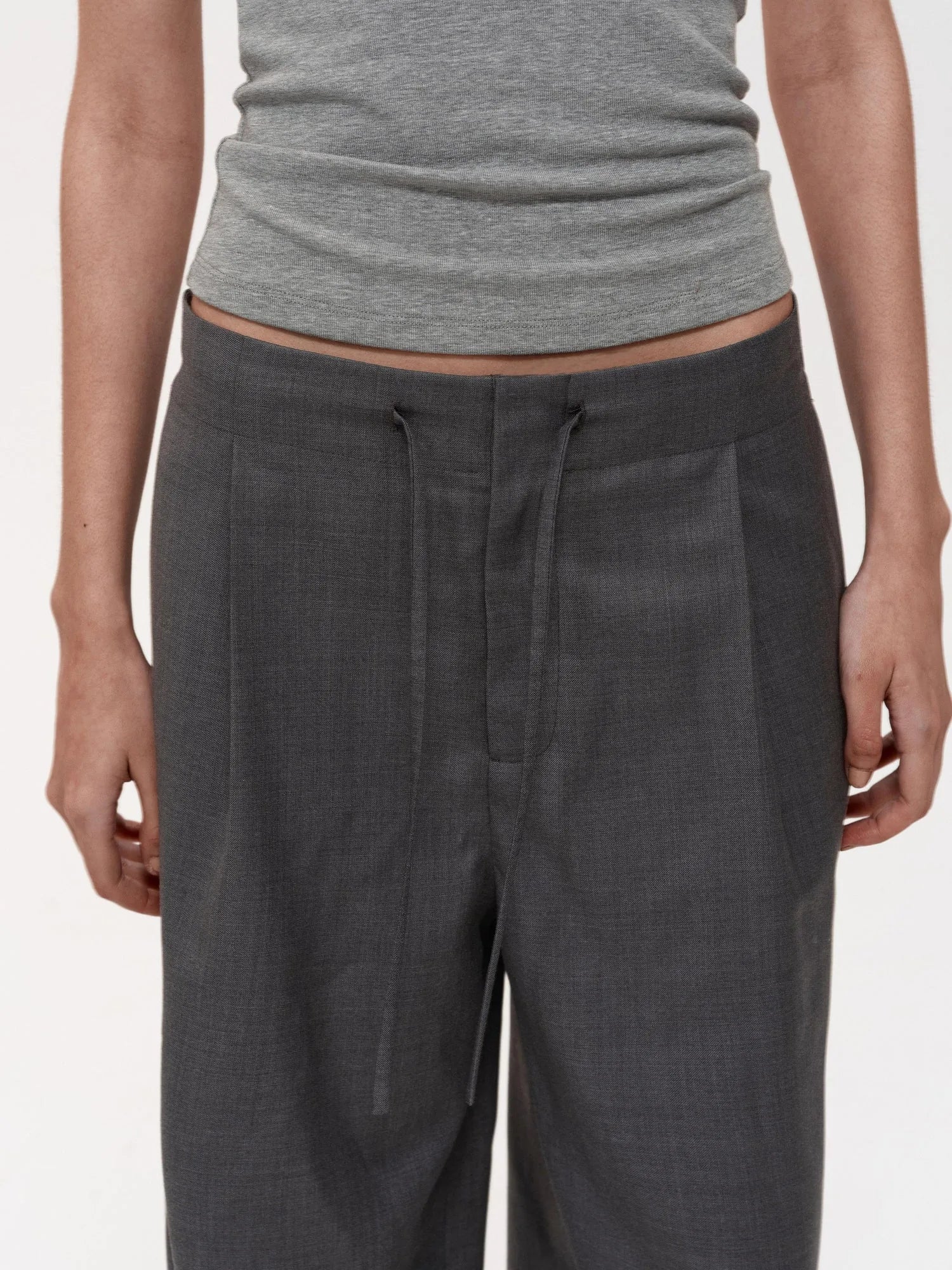 Fine Wool Drawstring Trousers with Relaxed Fit
