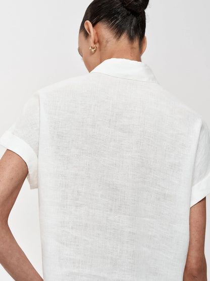 Floral Embroidered Loose Fit Hemp Shirt