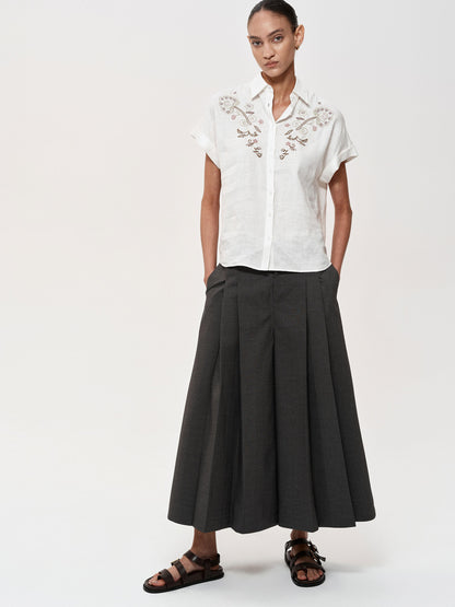 Northbutsouth Floral Embroidered Loose Fit Hemp Shirt