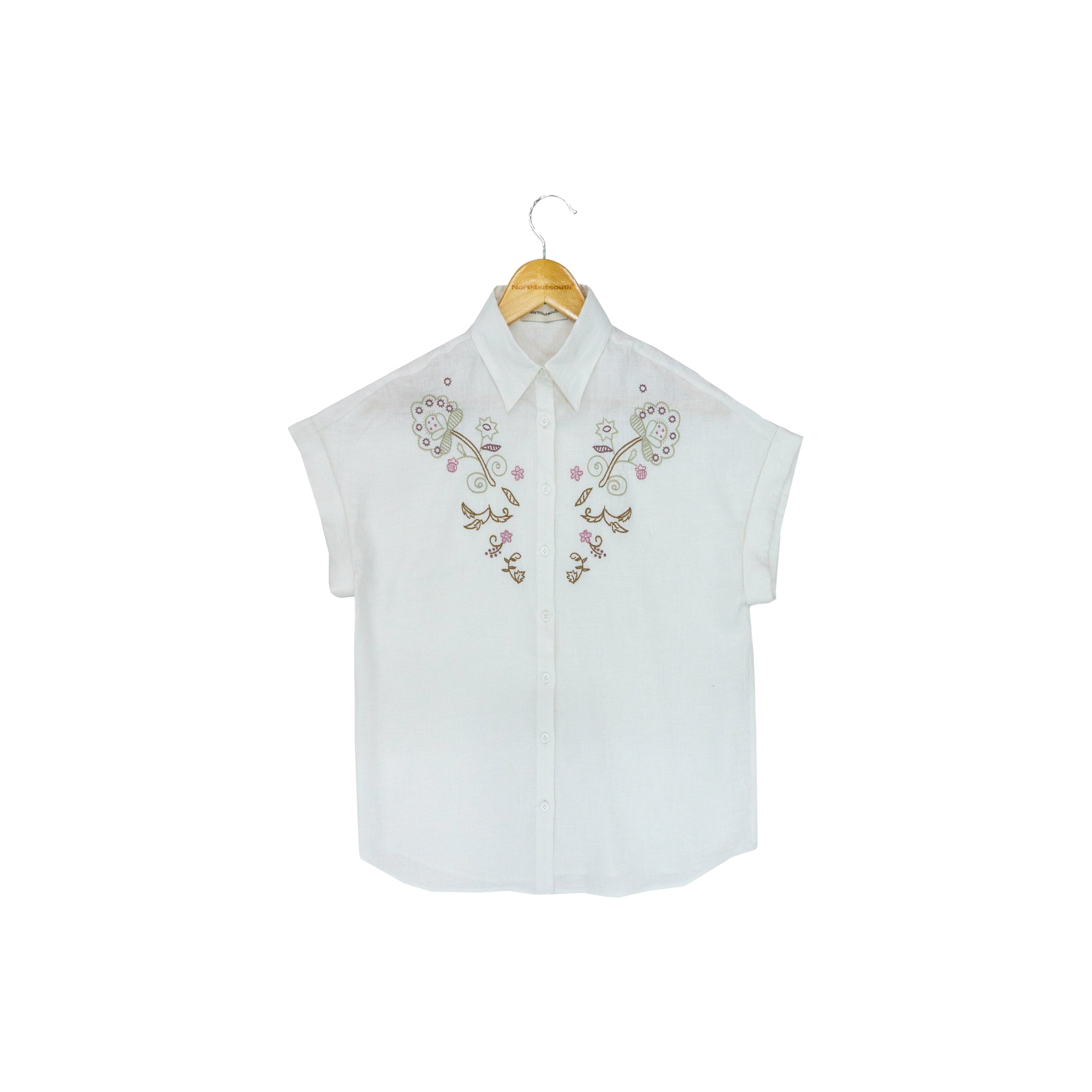 Northbutsouth Floral Embroidered Loose Fit Hemp Shirt MISSTT