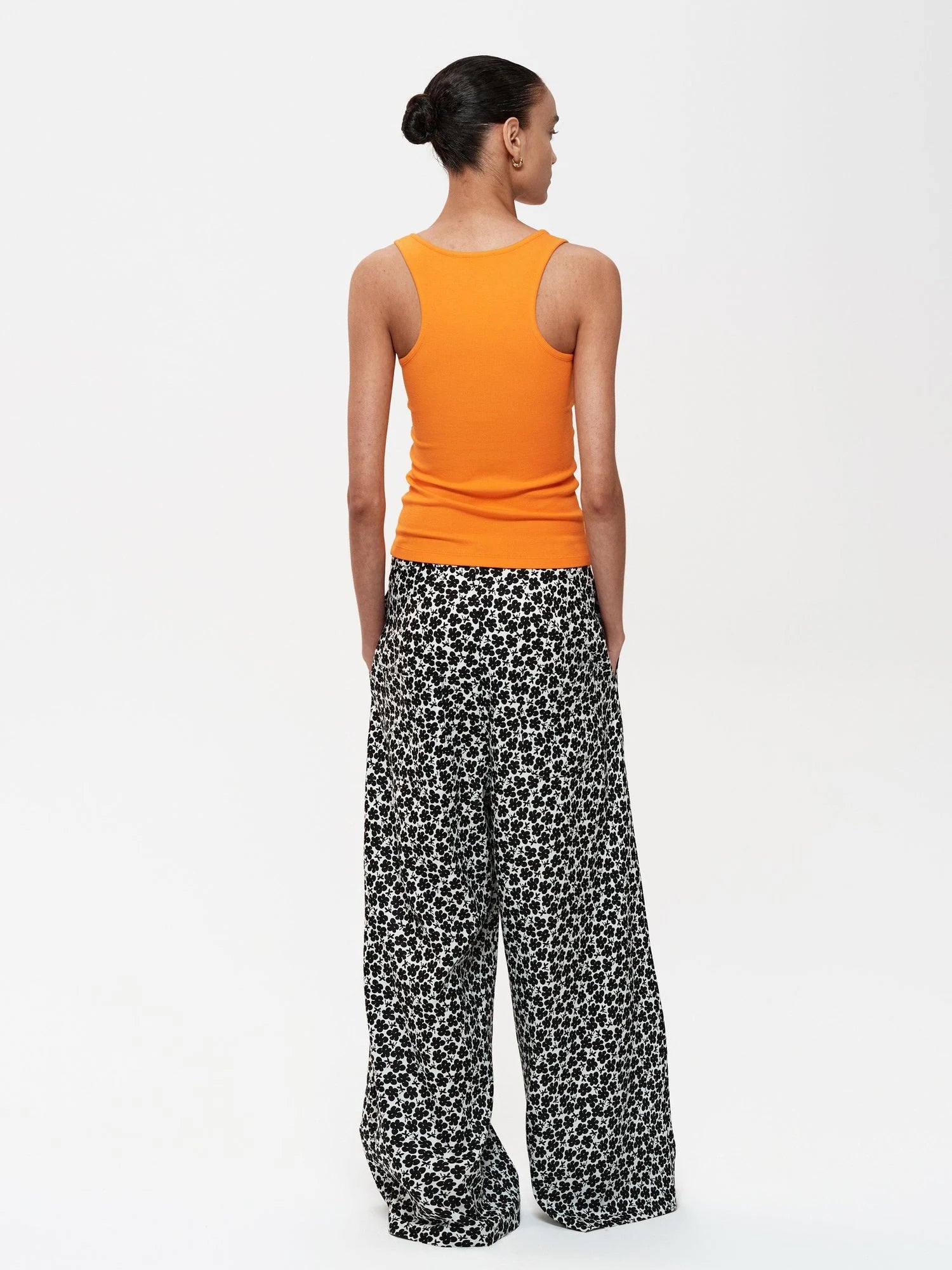 Floral Print Hemp Lyocell Relaxed Trousers with Multiple Buttons