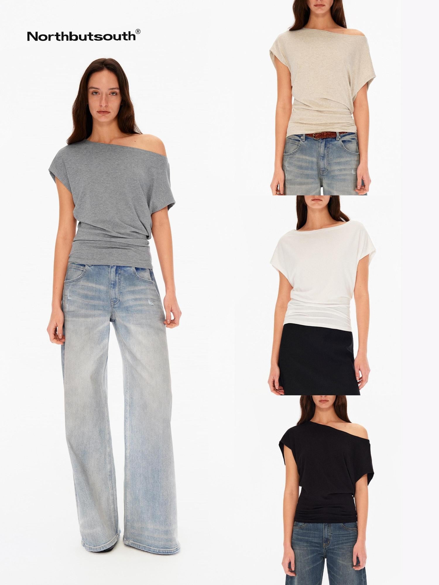 Northbutsouth Four Color Asymmetrical Slanted Neck Women&