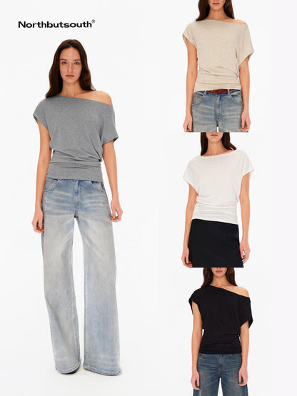 Northbutsouth Four Color Asymmetrical Slanted Neck Women&