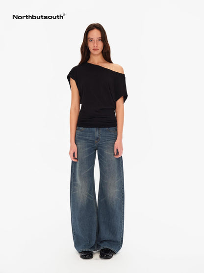 Northbutsouth Four Color Asymmetrical Slanted Neck Women&