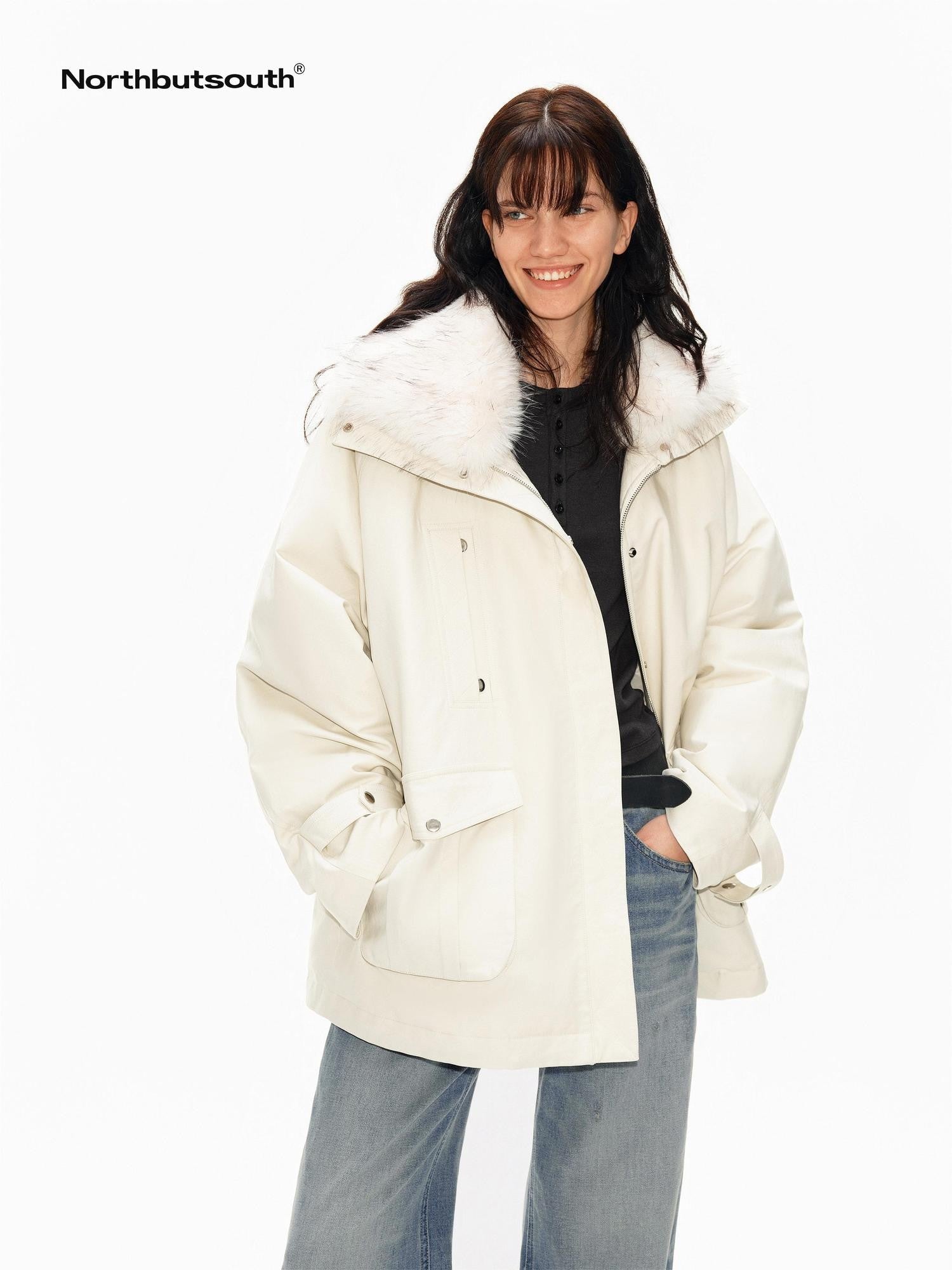 Northbutsouth Fur Collar Diamond Quilted Women&