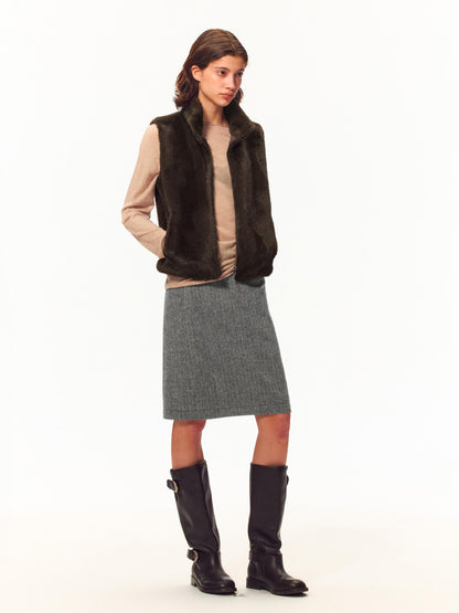 Northbutsouth Fuzzy Faux Fur Stand Collar Zip Up Women&