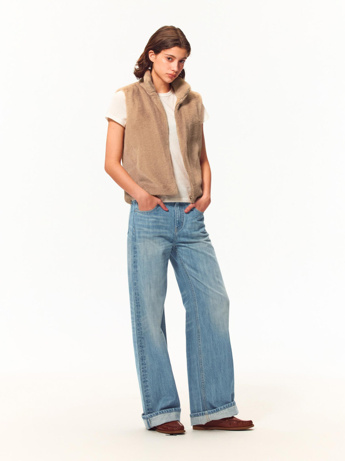 Northbutsouth Fuzzy Faux Fur Stand Collar Zip Up Women&