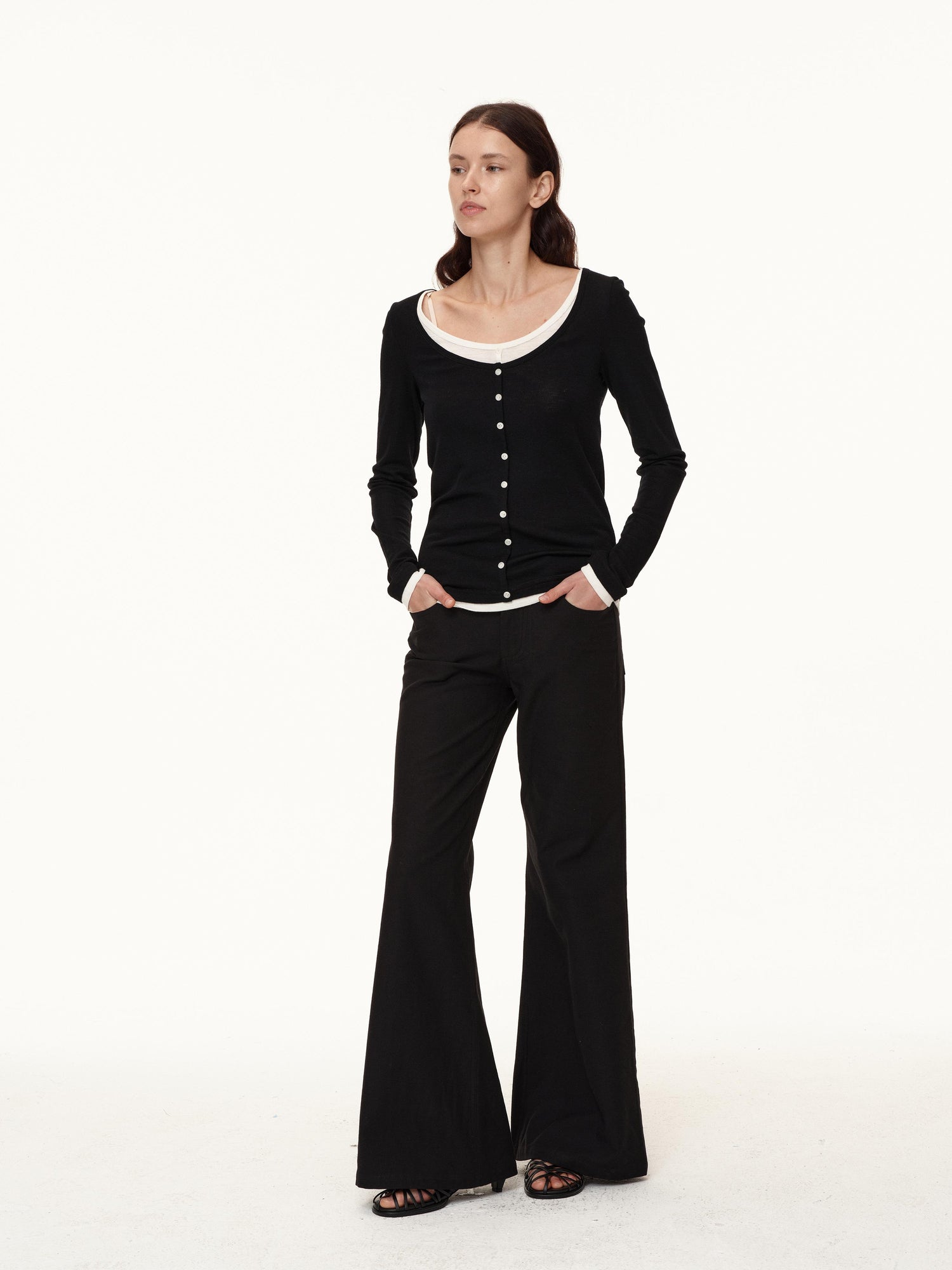 Northbutsouth Gong Sand Wash Bamboo Cotton Low Rise Flared Pants