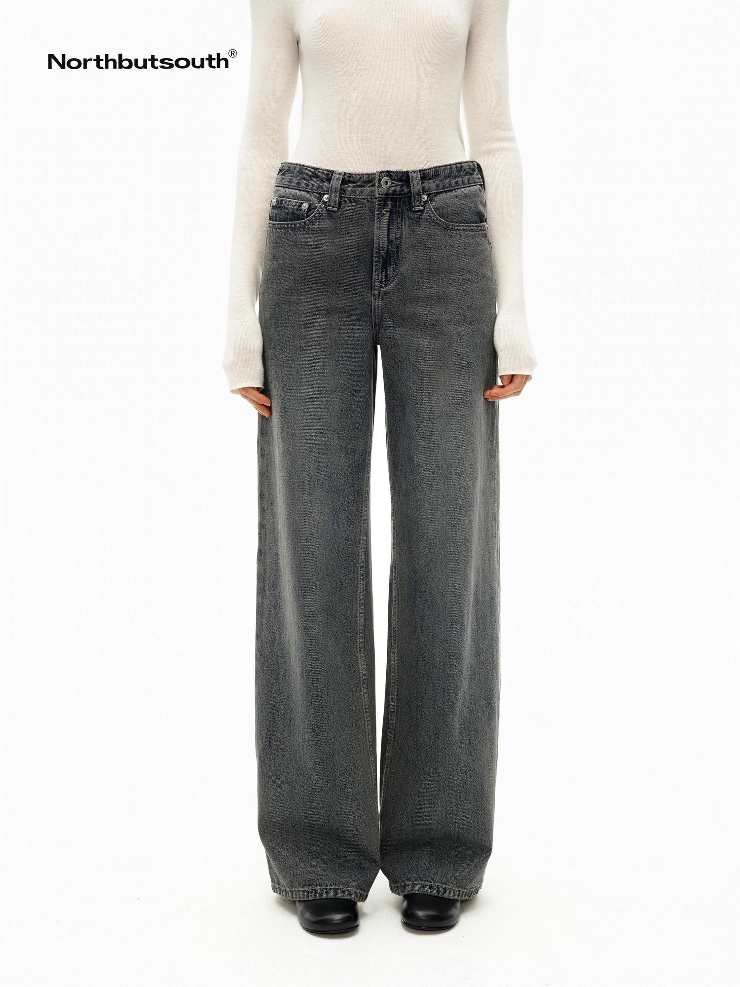 Northbutsouth Gray Blue Vintage Washed Brushed Low Rise Women&
