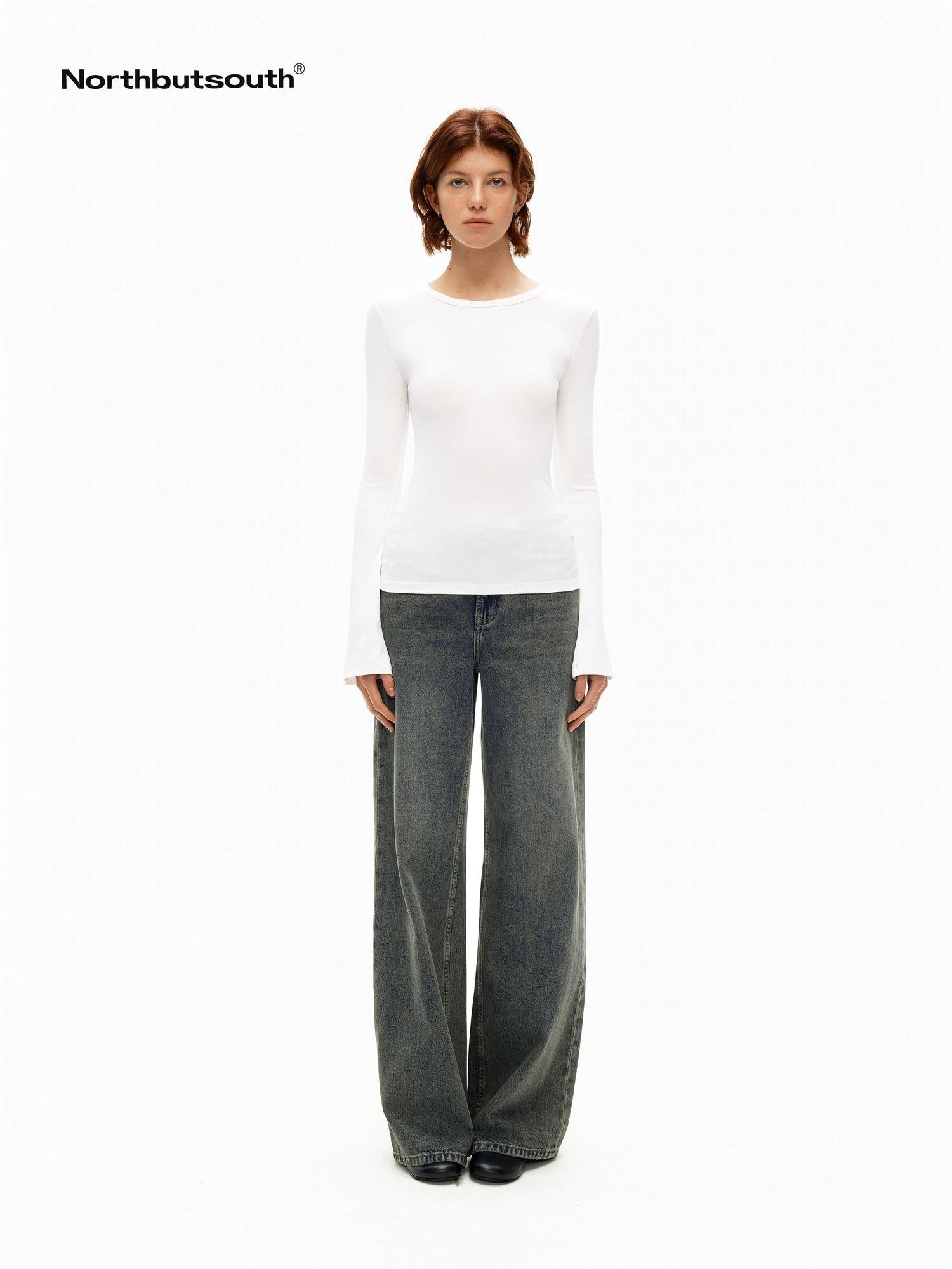 Northbutsouth Gray Blue Vintage Washed Brushed Low Rise Women&