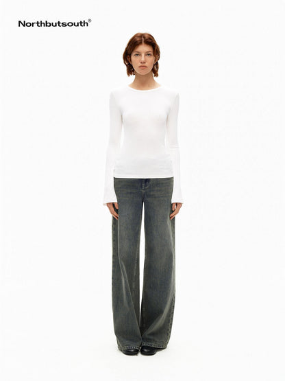Northbutsouth Gray Blue Vintage Washed Brushed Low Rise Women&