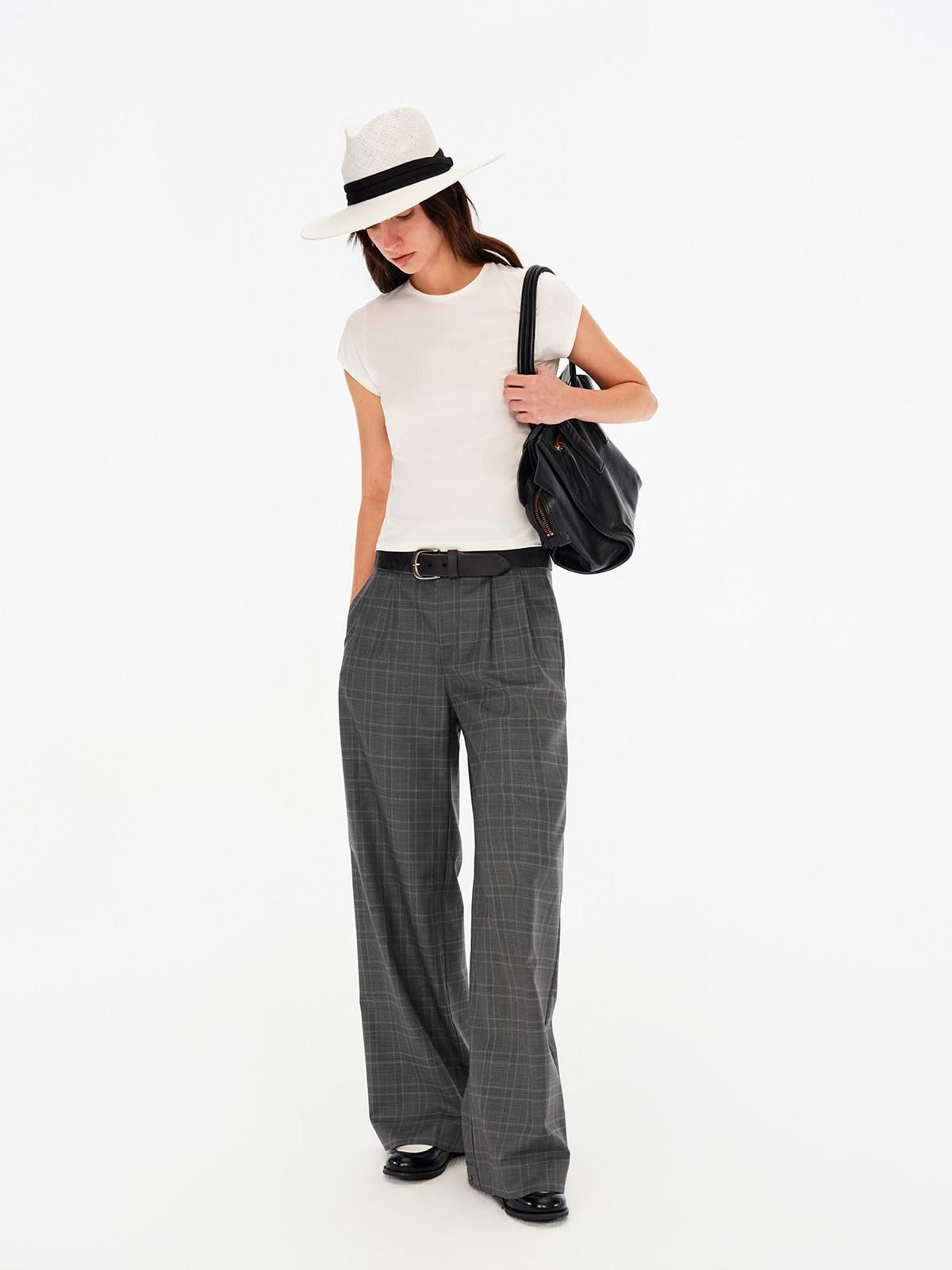Northbutsouth Gray Plaid Mid Rise Relaxed Straight Women&