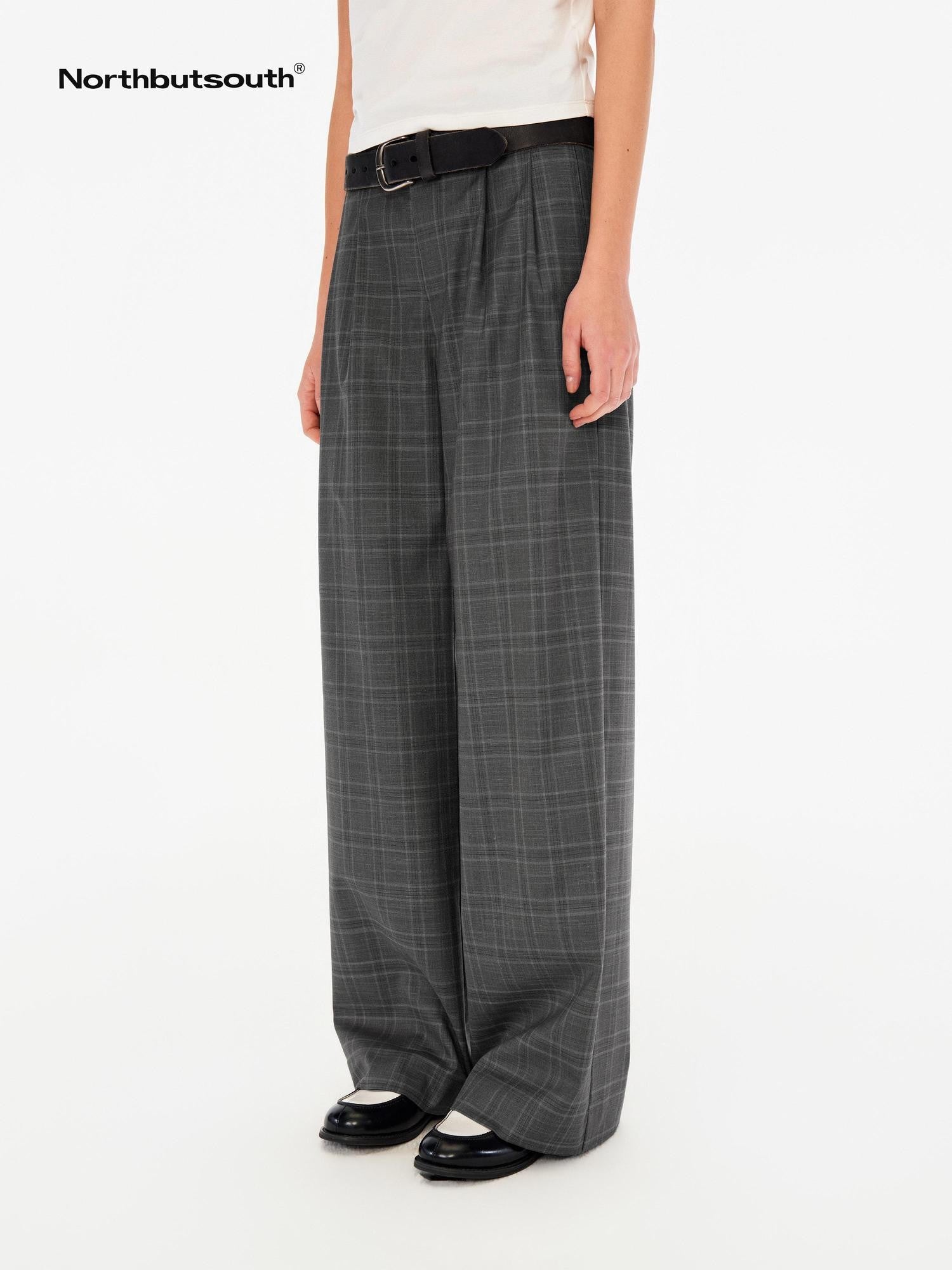 Northbutsouth Gray Plaid Mid Rise Relaxed Straight Women&