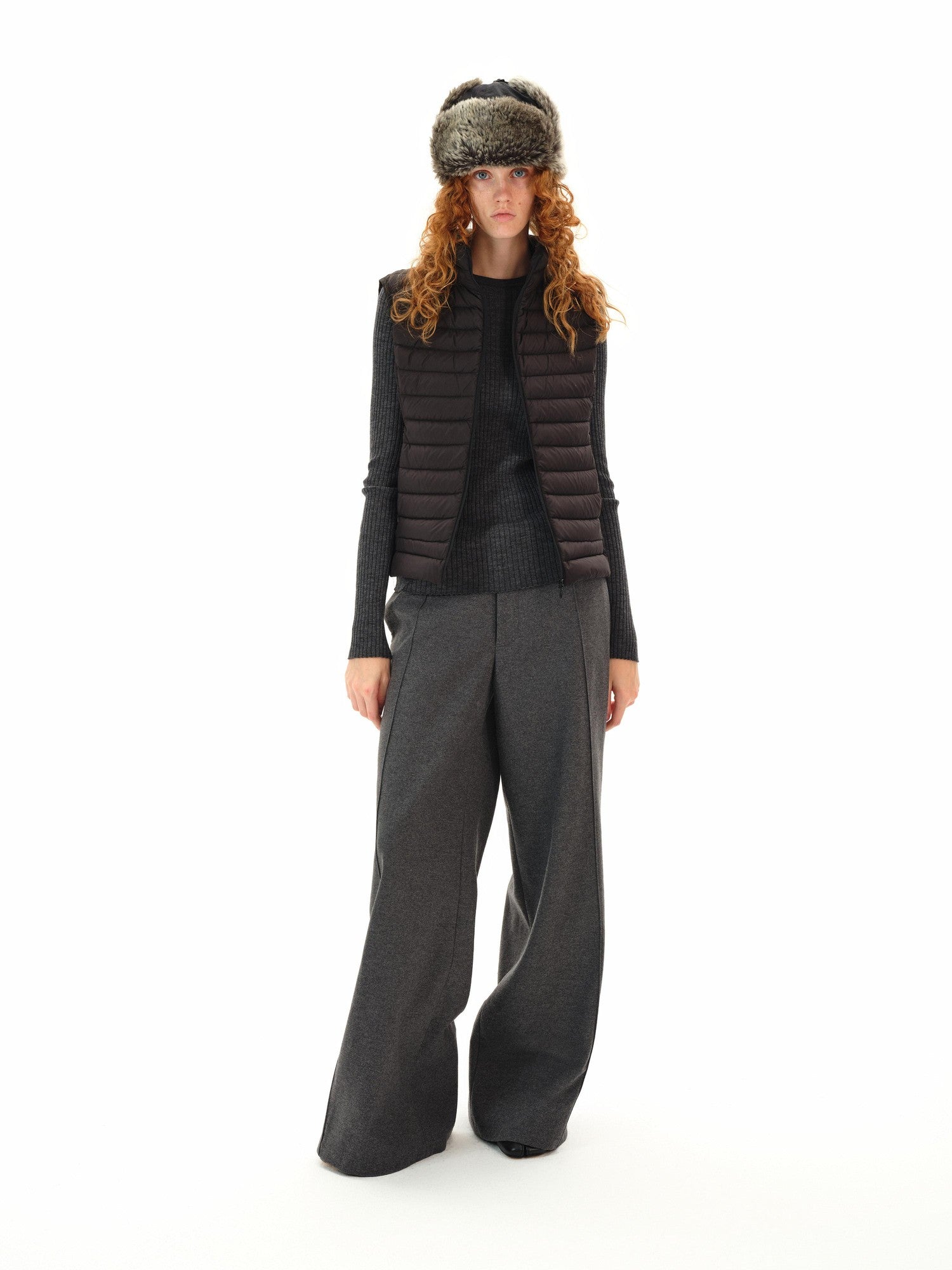 Northbutsouth Gray Tweed Mid Waist Side Seam Wide Leg Women&