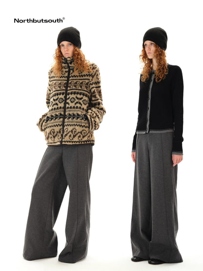 Northbutsouth Gray Tweed Mid Waist Side Seam Wide Leg Women&