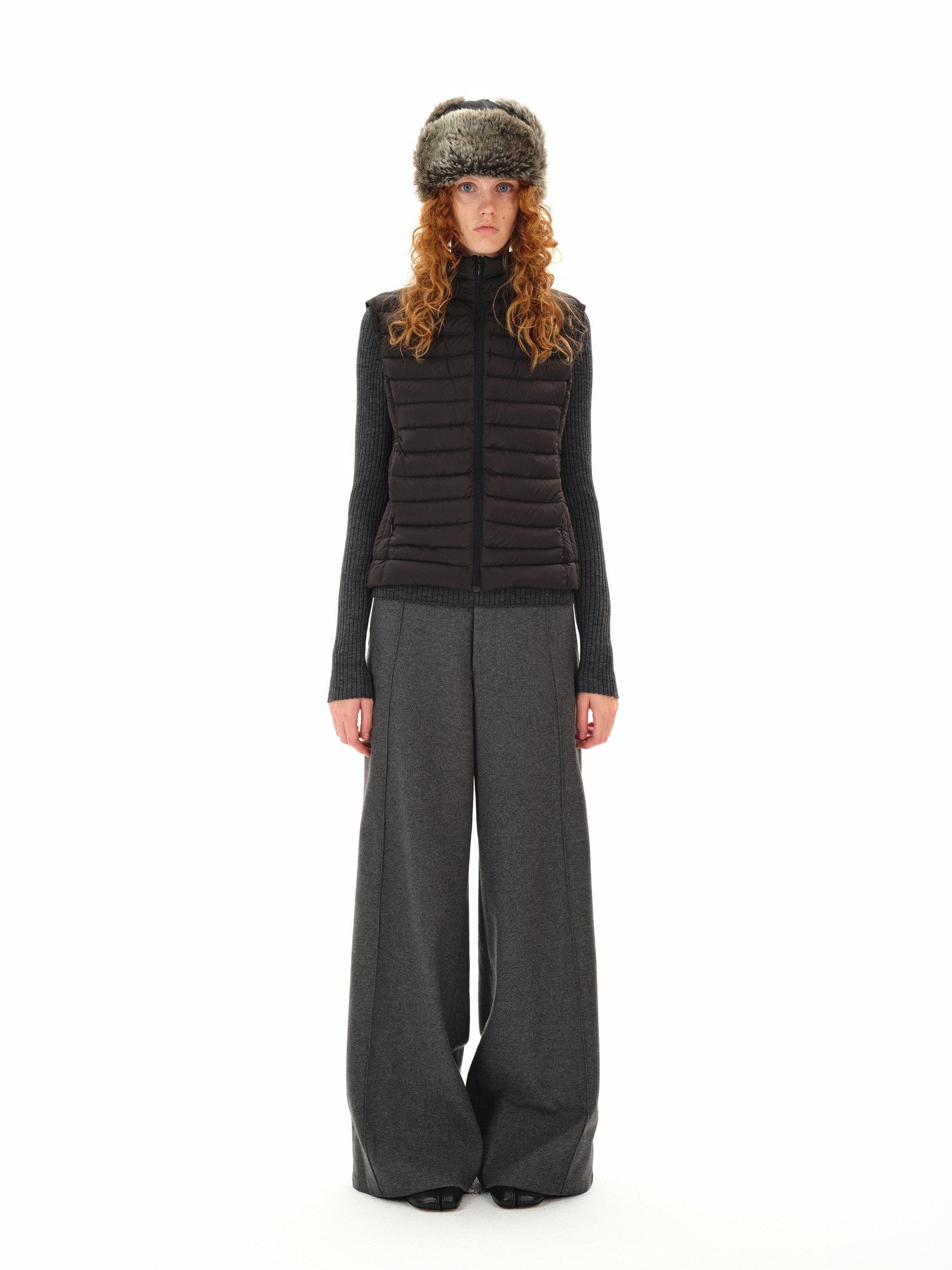 Northbutsouth Gray Tweed Mid Waist Side Seam Wide Leg Women&