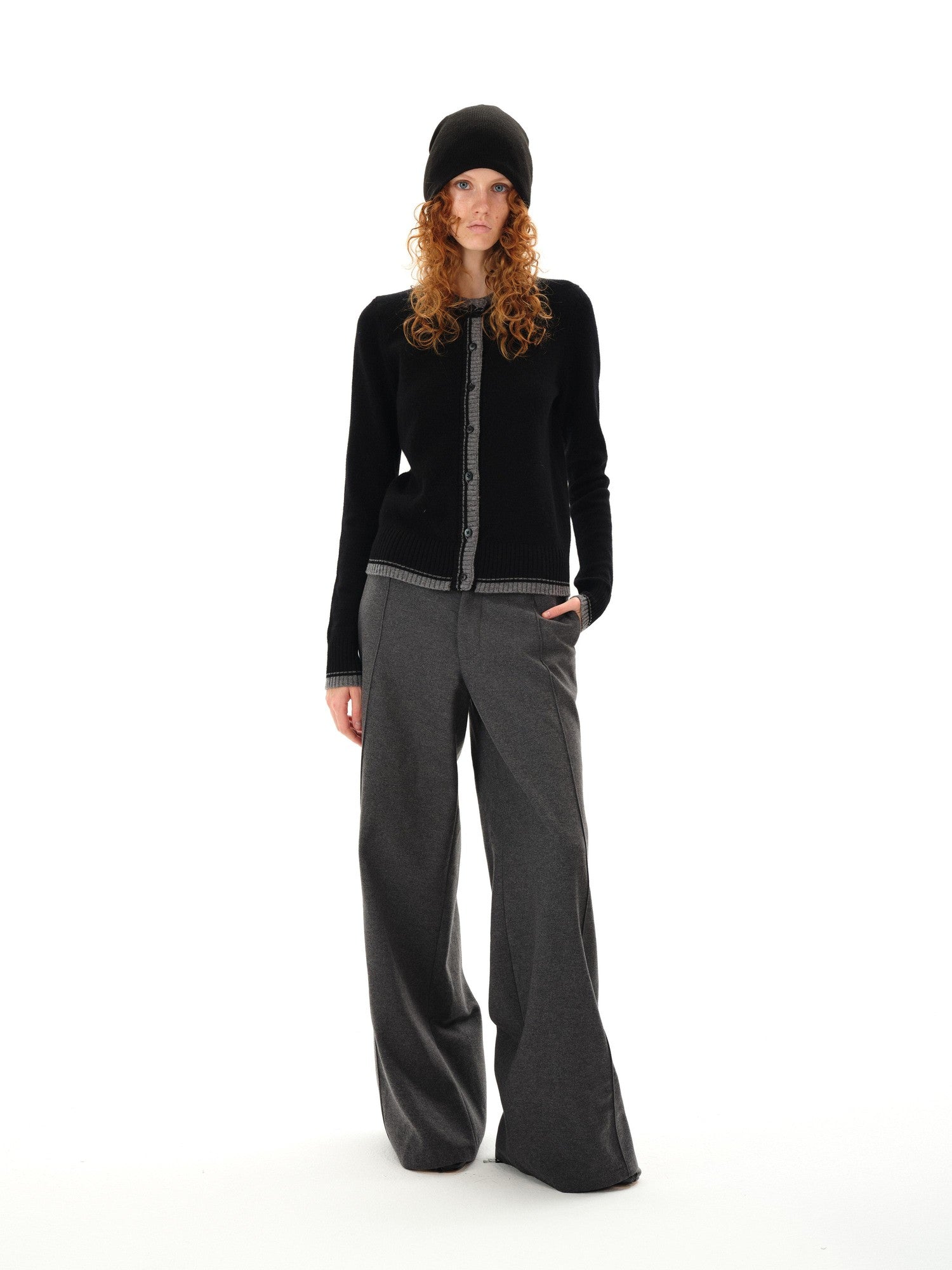 Northbutsouth Gray Tweed Mid Waist Side Seam Wide Leg Women&