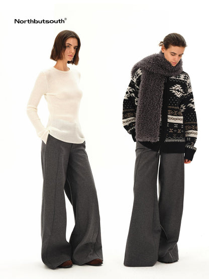 Northbutsouth Gray Tweed Mid Waist Side Seam Wide Leg Women&
