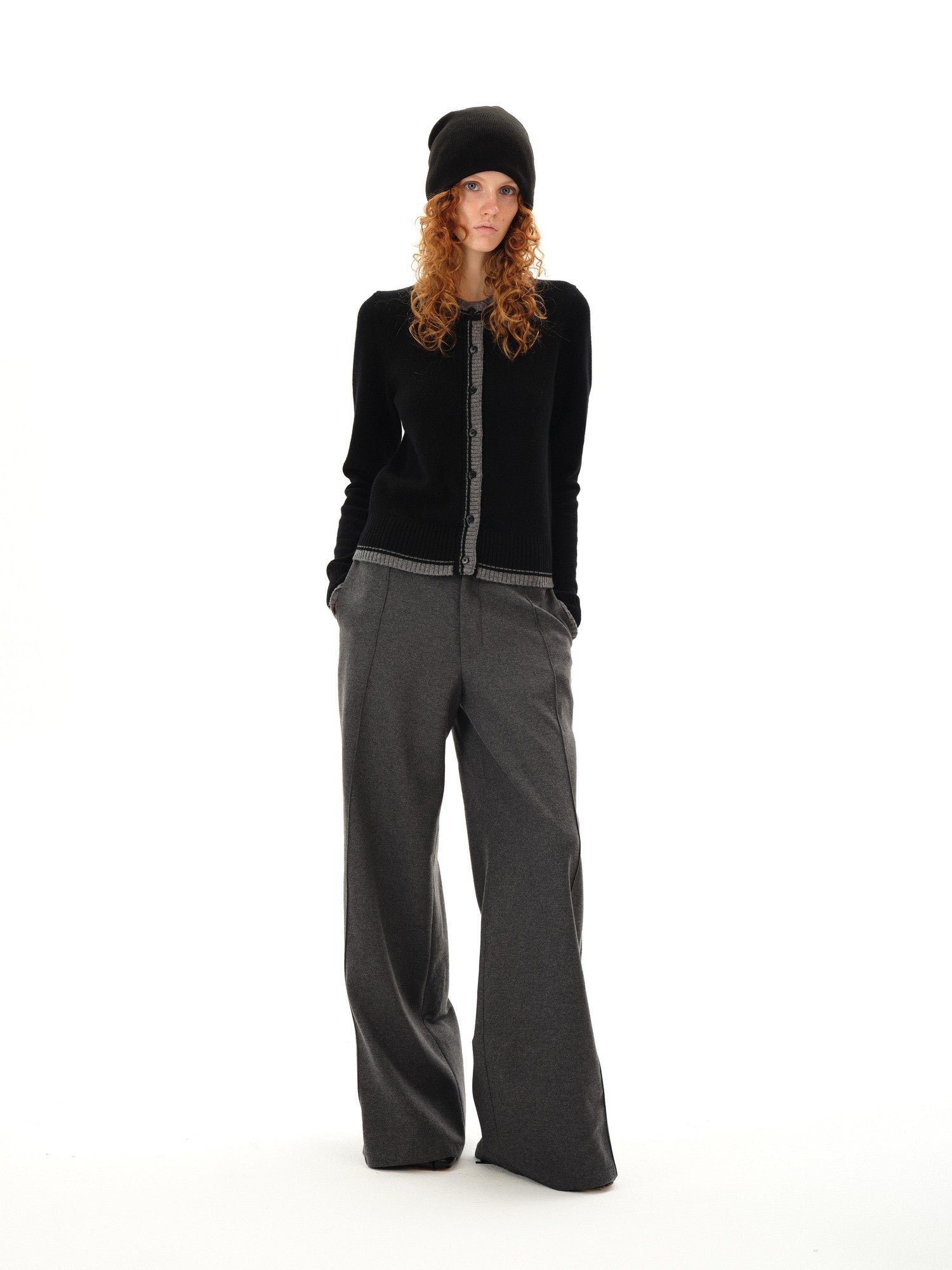 Northbutsouth Gray Tweed Mid Waist Side Seam Wide Leg Women&