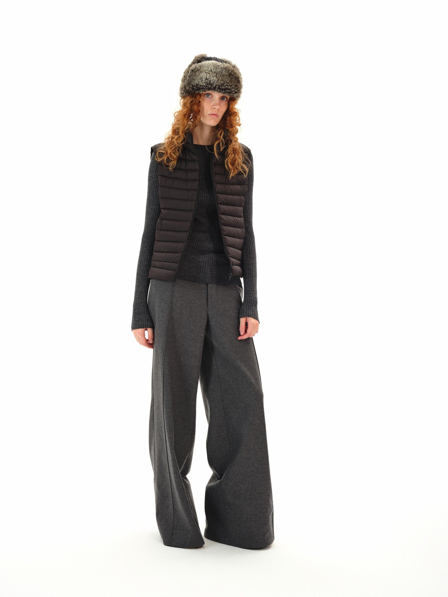 Northbutsouth Gray Tweed Mid Waist Side Seam Wide Leg Women&