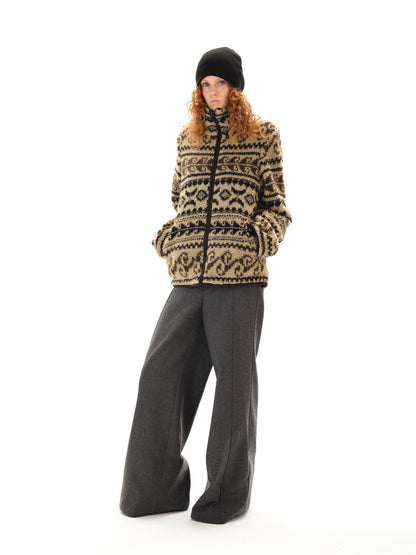 Northbutsouth Gray Tweed Mid Waist Side Seam Wide Leg Women&