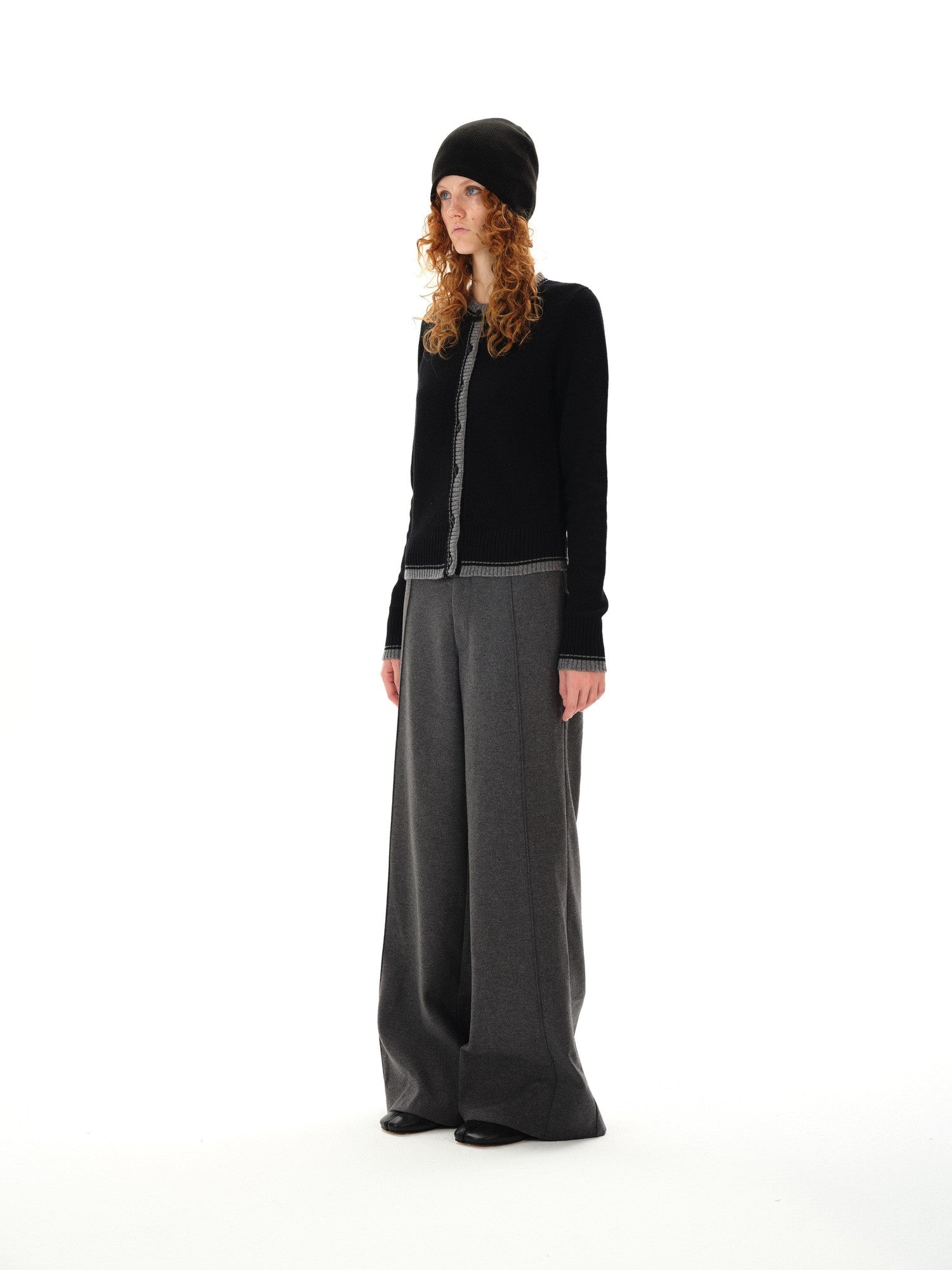 Northbutsouth Gray Tweed Mid Waist Side Seam Wide Leg Women&