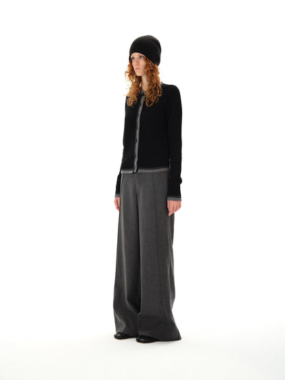 Northbutsouth Gray Tweed Mid Waist Side Seam Wide Leg Women&