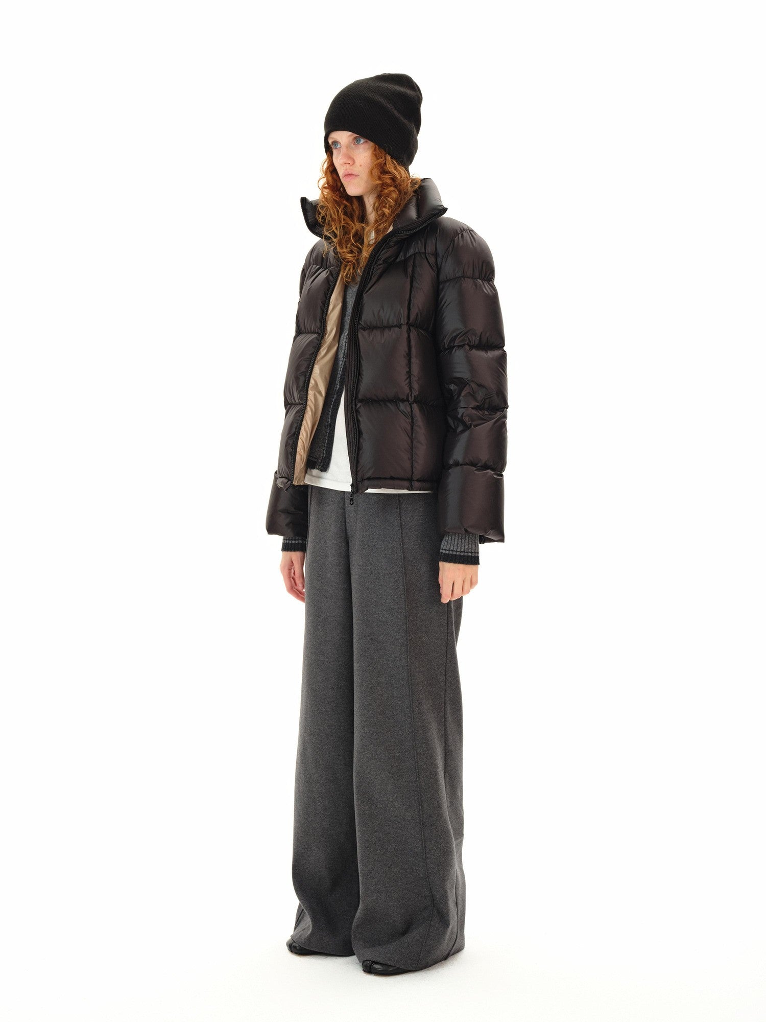 Northbutsouth Gray Tweed Mid Waist Side Seam Wide Leg Women&