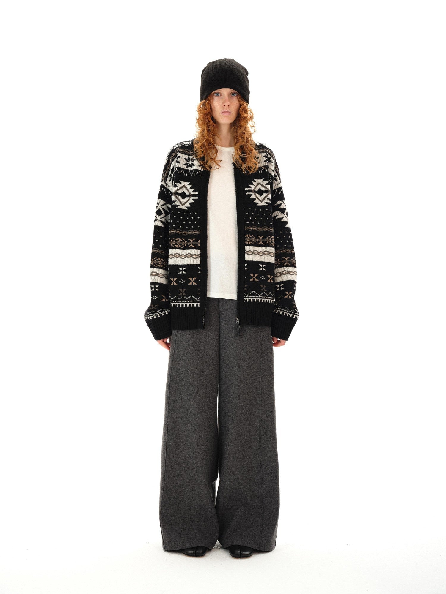 Northbutsouth Gray Tweed Mid Waist Side Seam Wide Leg Women&