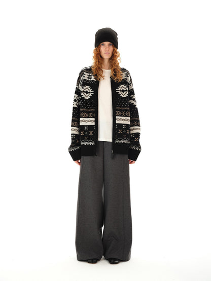 Northbutsouth Gray Tweed Mid Waist Side Seam Wide Leg Women&